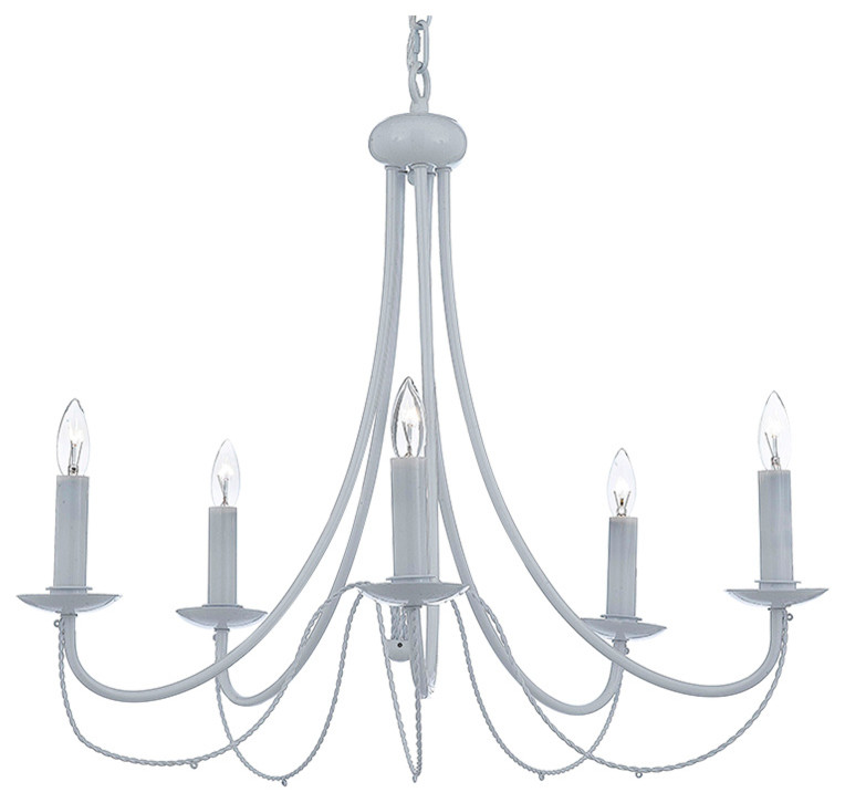 5-Light White Wrought Iron Chandelier Country French