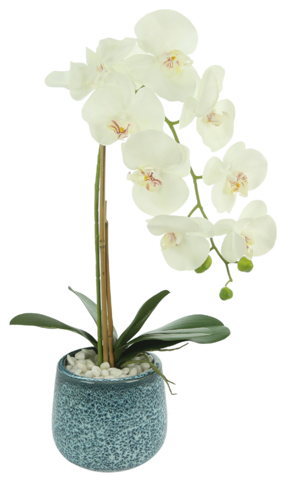 Single Orchid In BlueVase Asian Artificial Flower Arrangements by