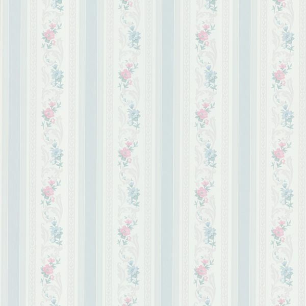 Nicola Light Blue Scrolling Floral Stripe Wallpaper Bolt