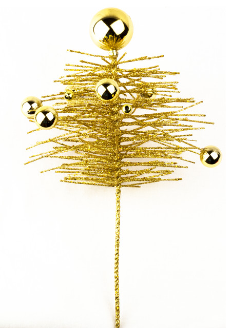 16" Gold Christmas Glittered Pe Pine Spray With Ball