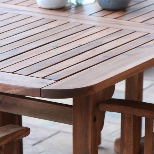 Walker Edison 6-Piece Acacia Wood Outdoor Patio Dining Set, Brown ...