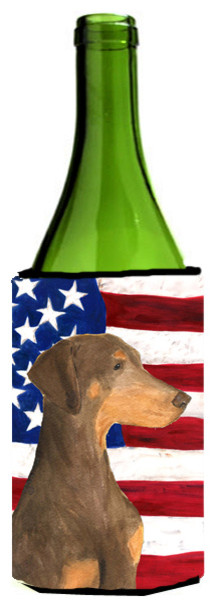 USA American Flag with Doberman Wine Bottle Beverage Insulator Beverage Insulat