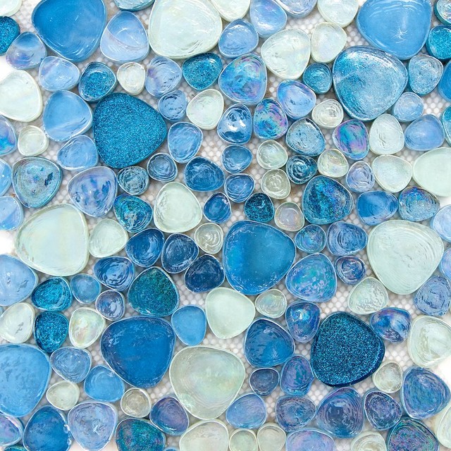 Iridescent Glitter Pebble Glass Mosaic Tile - Contemporary - Wall And