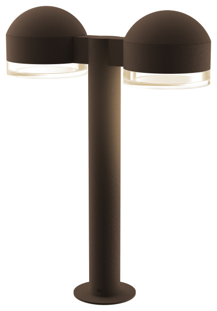 Reals 16" Double Bollard, Cylinder Lens and Dome Cap, Clear Lens, Textured Bronze