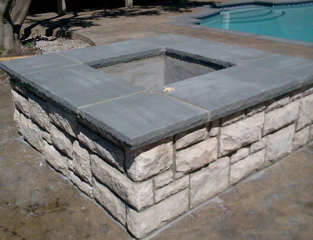 Natural Stone Pool Coping Fire Pit And Outdoor Barbeque Modern