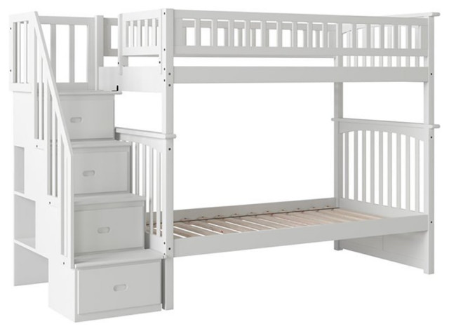 AFI Columbia Twin Over Twin Staircase Solid Wood Bunk Bed in White ...