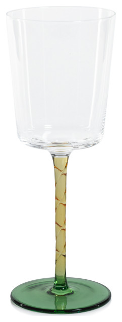 6-Piece Sachi White Wine Glass Set, Green and Amber