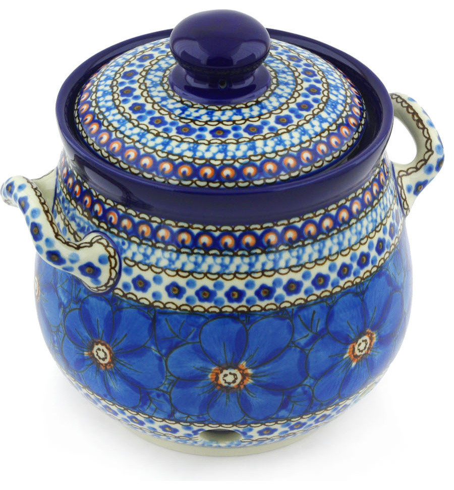 Polmedia Polish Pottery 7" Stoneware Garlic and Onion Jar