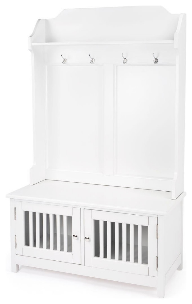 Borya Transitional Rectangular White Hall Tree with Storage and