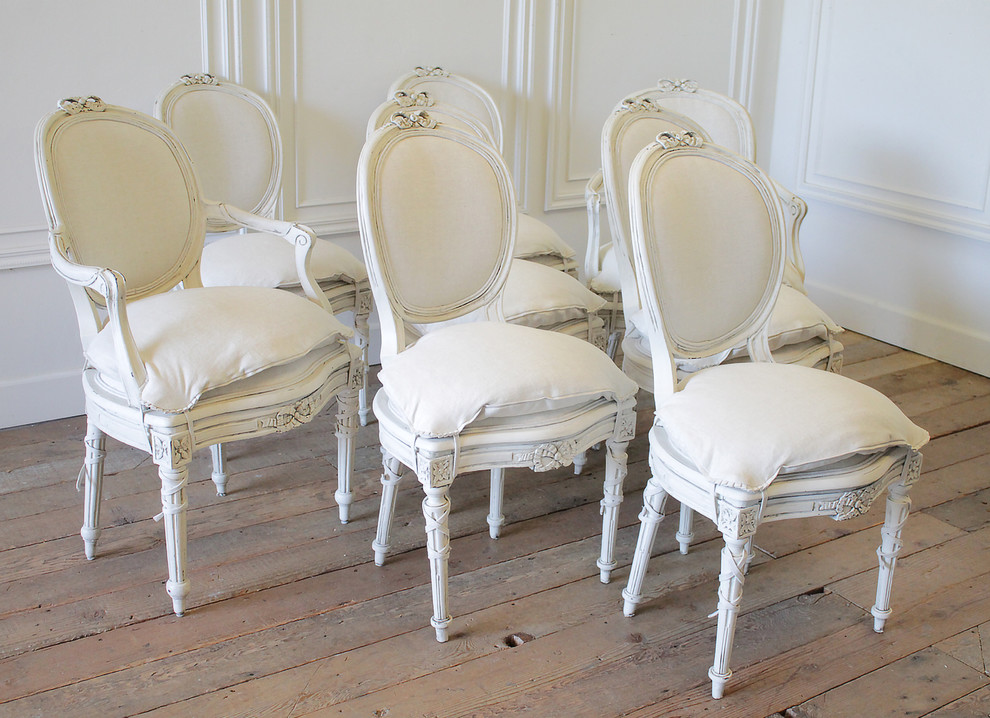 Set of 8 Antique Louis XVI Style Painted and Upholstered Dining Chairs