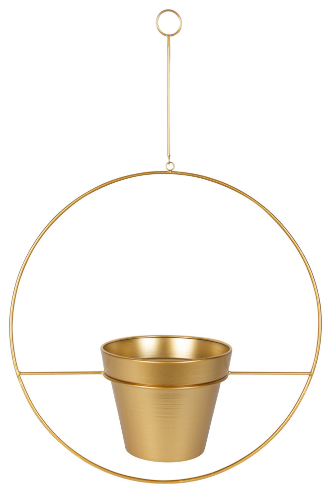 Opyd Circular Plant Holder and Pot, Gold 19.5 Diameter