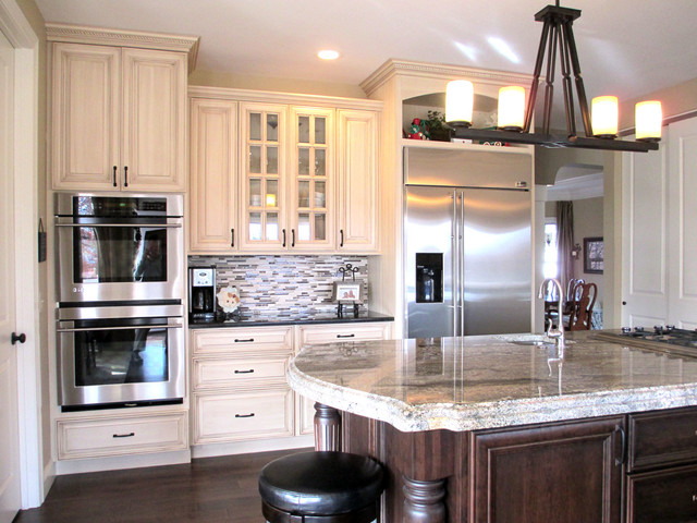 cream painted cabinets with glaze - traditional - kitchen