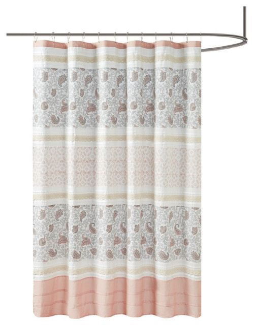 Madison Park Cotton Printing Shower Curtain With Blush Finish MP706874