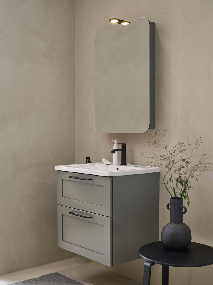 Пример оригинального дизайна: ванная комната в стиле модернизм с душевой кабиной