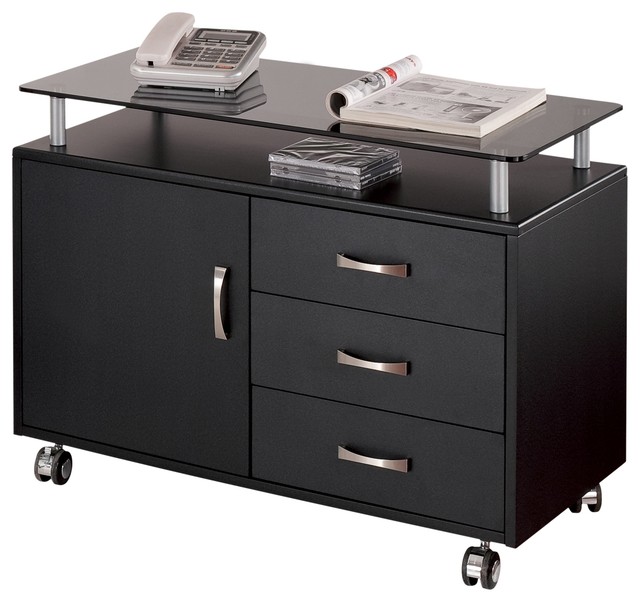 Techni Mobili Deluxe Rolling Glass Top Storage Contemporary