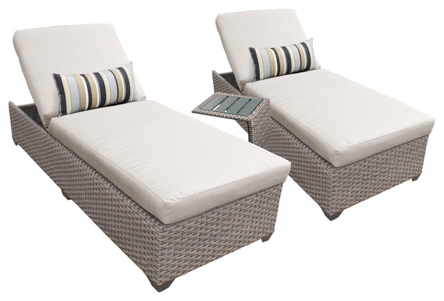 Oasis Chaise Set of 2 Outdoor Wicker Patio Furniture With Side Table