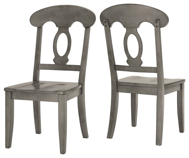 Arbor Hill Napoleon Back Wood Dining Chair, Set of 2, Antique Grey