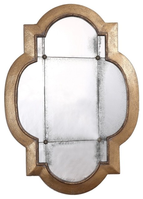 Distressed Gold Quatrefoil Wall Mirror Smoked Glass