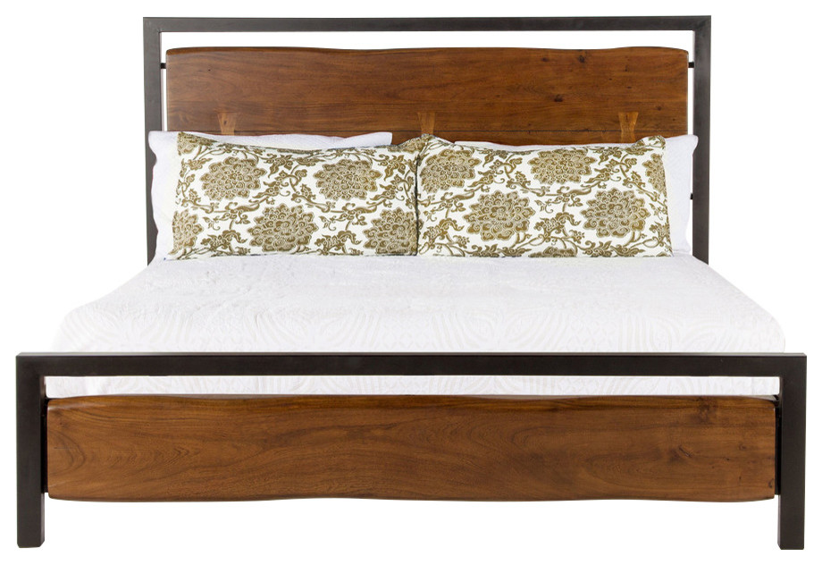Glenwood Live Edge Acacia Wood King Bed Industrial Platform Beds