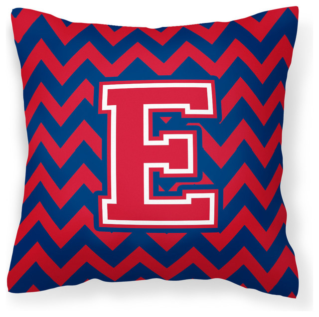 Letter E Chevron Yale Blue and Crimson Fabric Decorative Pillow ...