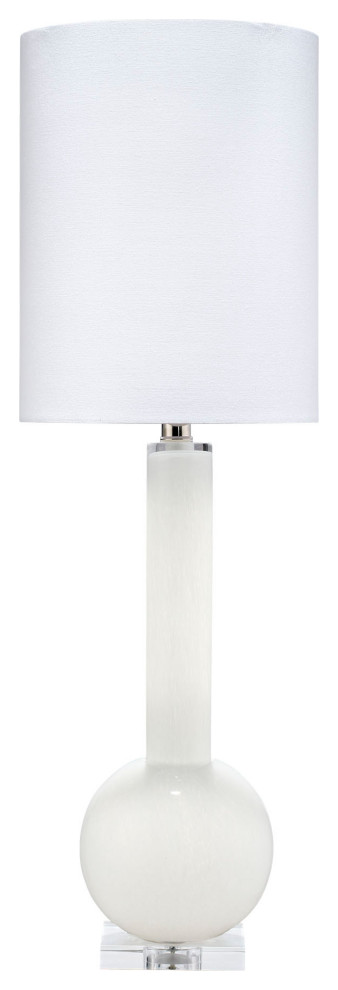 Studio Table Lamp, Leaf Green Glass With Tall Thin Drum Shade, White