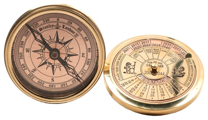 Authentic Models 40-Year Calander Compass, Gold Polished - Beach Style ...