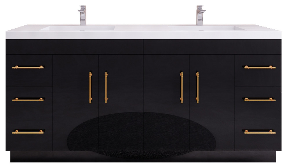 Rosa 72" Double Sink Freestanding Vanity with Reinforced Acrylic Sinks, High Gloss Black