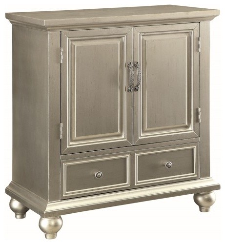 Glamorous Accent Cabinet With Silver Finish, hollywood glam, hollywood glam furniture, silver cabinet, metallic furniture
