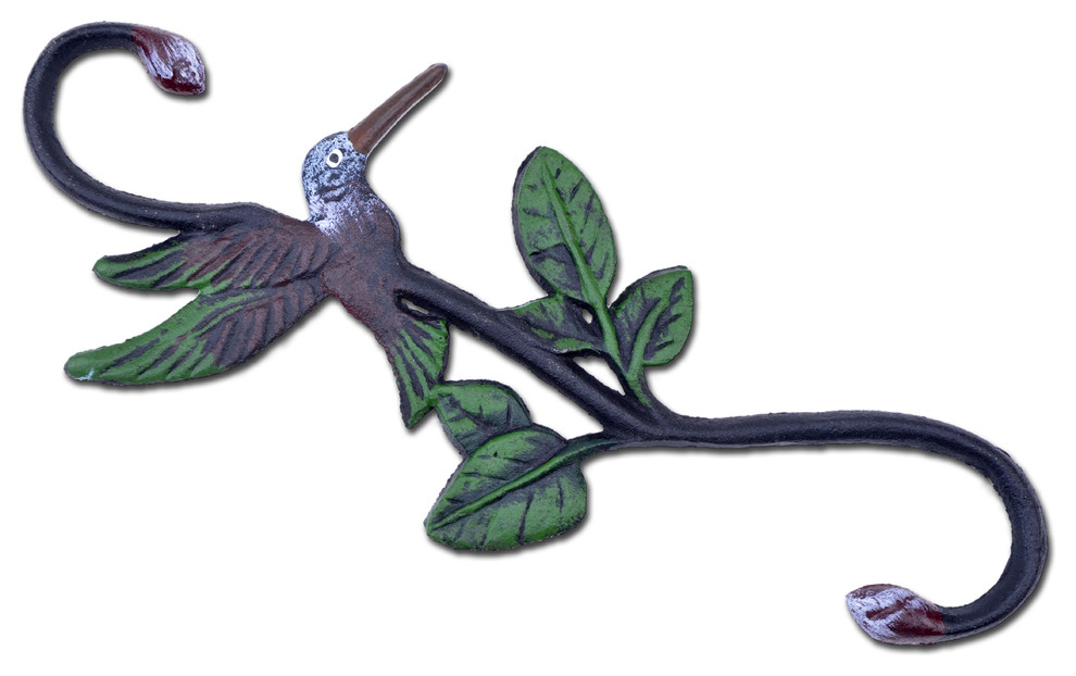 Decorative Chickadee Bird Design Cast Iron Plant Hanger - Verdigris - 11 Long