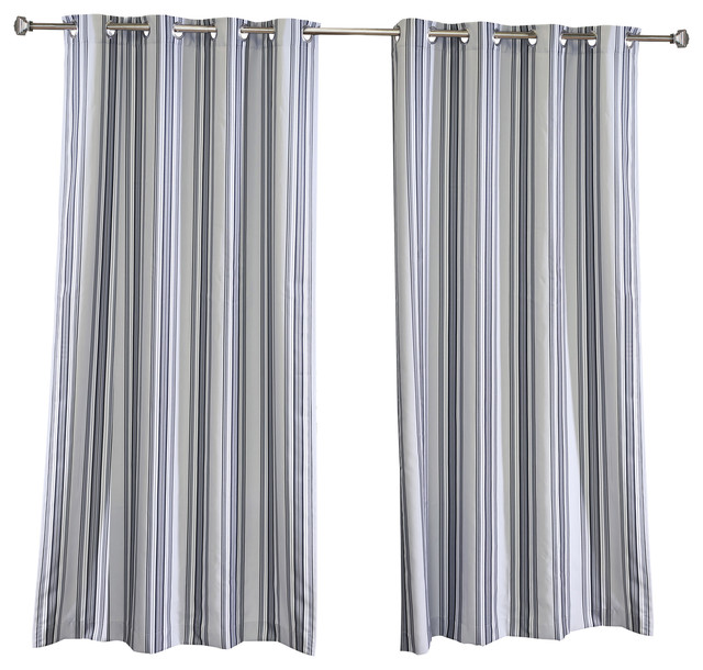 Outdoor Decor Gazebo Stripe Grommet Top Curtain Panel Black Grey 50 X96