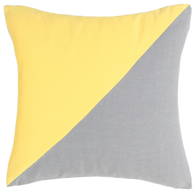 Duo Yellow and Grey Throw Pillow Cover Contemporary Pillowcases And Shams by Silver Fern Decor