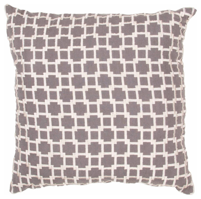Jaipur Frozen Handmade Cotton Gray/Ivory Pillow (20   x 20  )