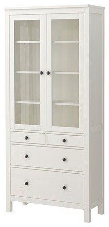 HEMNES Glass-door cabinet with 4 drawers