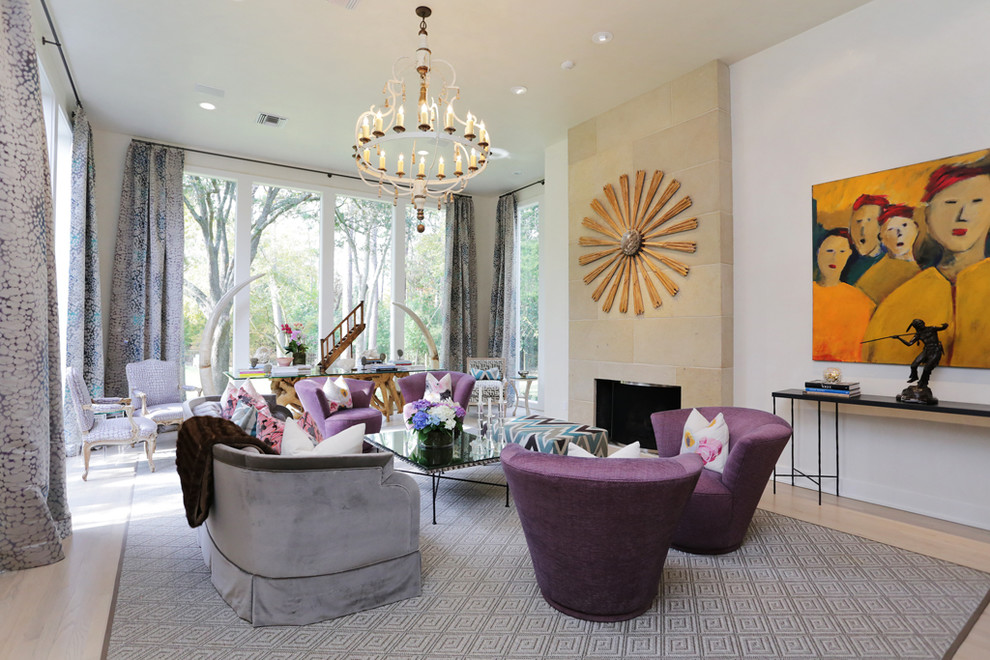 Inspiration for a transitional formal living room remodel in Houston with white walls and a standard fireplace