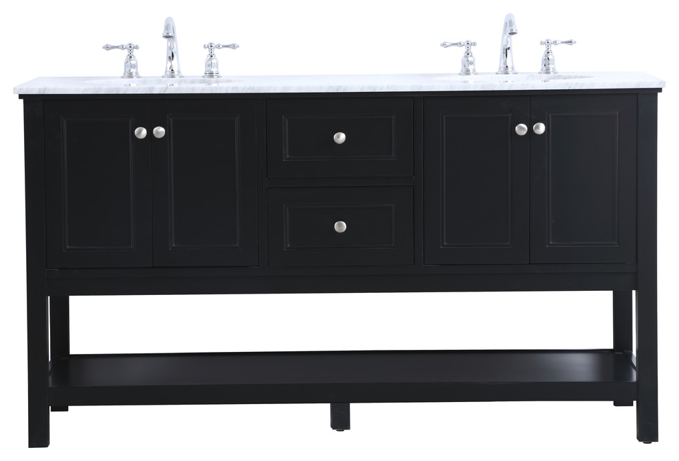 60 In Double Sink Bathroom Vanity Set In Black Transitional