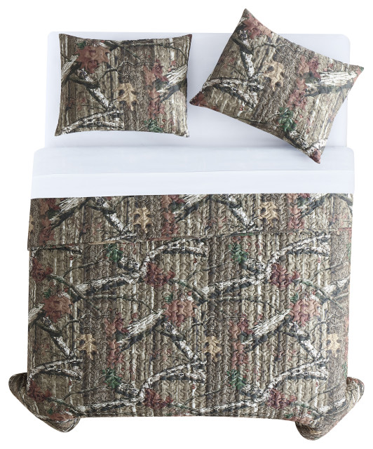 Mossy Oak Break Up Camouflage Quilt Set, Twin Rustic Quilts And