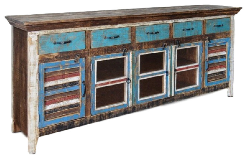 Rustic Distressed Reclaimed Solid Wood Curio With Glass Door