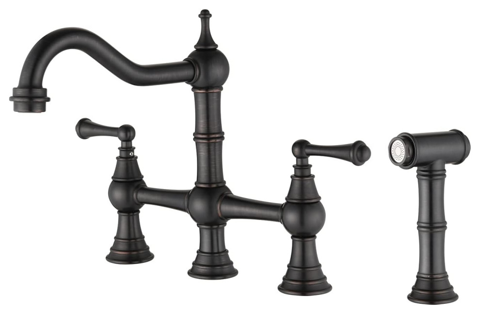 Classic Kitchen Faucet, Curved Spout With Dual Handles & Side Sprayer - Traditional - Kitchen ...