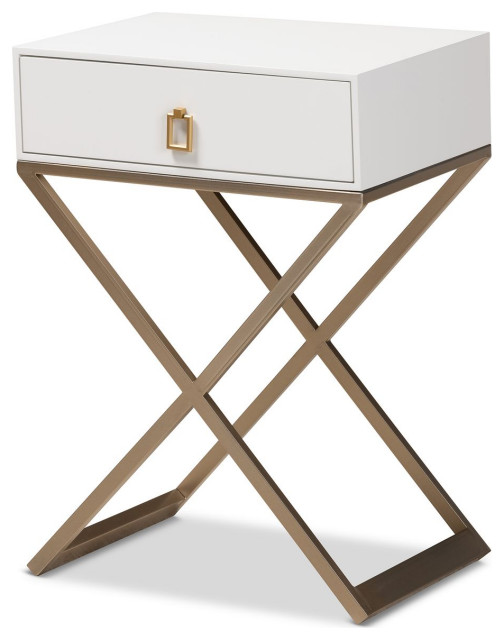 Baxton Studio Patricia Metal 1 Drawer Nightstand White Brass Gold Modern Nightstands And Bedside Tables By Fratantoni Lifestyles
