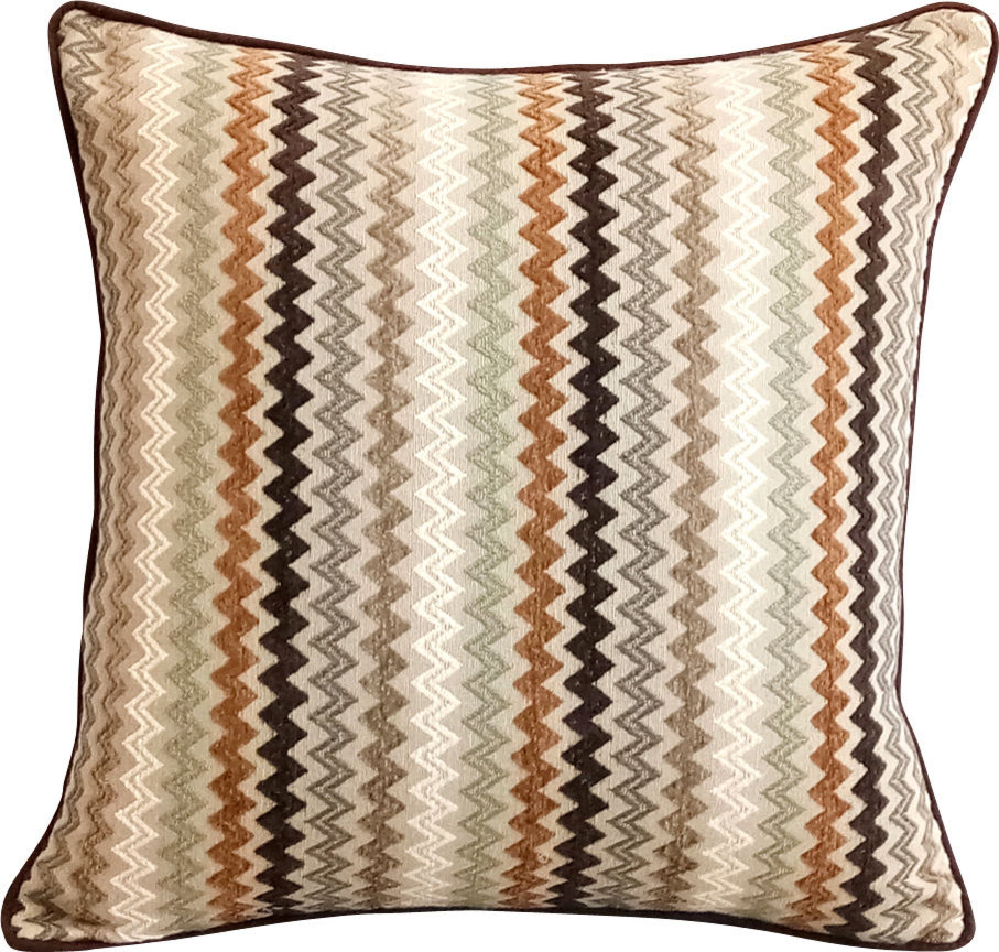 Zardozi Embroidery Silk Brown Throw Pillow Covers, The Desert Life, 22. Brown (Chevron Cake), 26"x26"