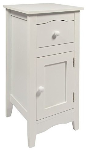 Slimline Bedside Table, White Finished MDF With 1-Door and Storage Drawer