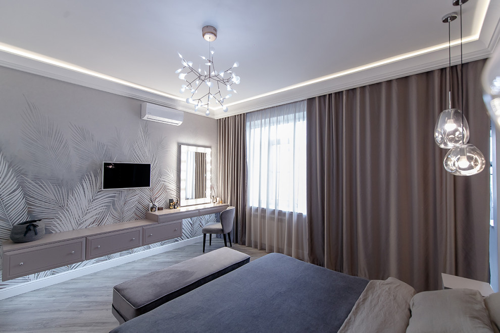 Реализация спальни "Современная классика" в серых тонах