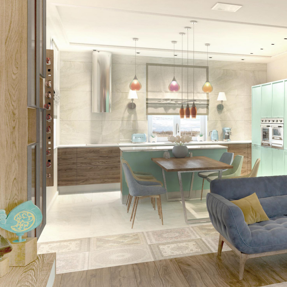 Жилой дом в поселке Иннолово. Интерьер кухни - гостиной.