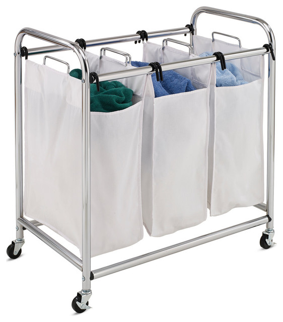 Chrome HeavyDuty Triple Laundry Sorter Contemporary Hampers by