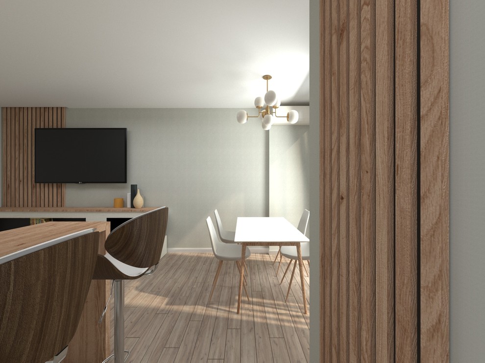 Гостиная с биокамином и барной стойкой