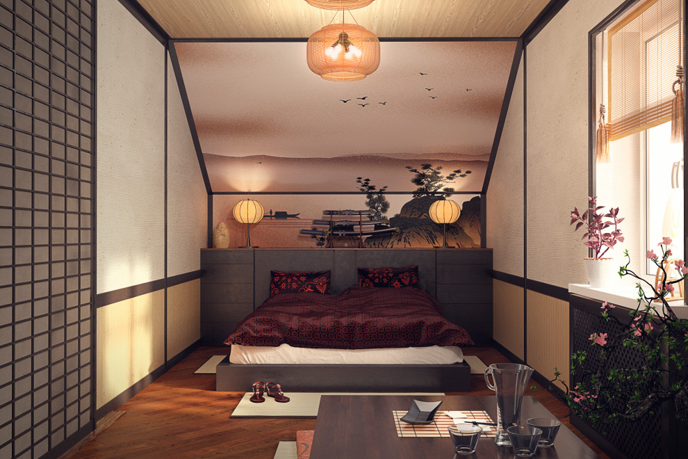 Спальня в этническом стиле в частном доме в п. Чесноковка