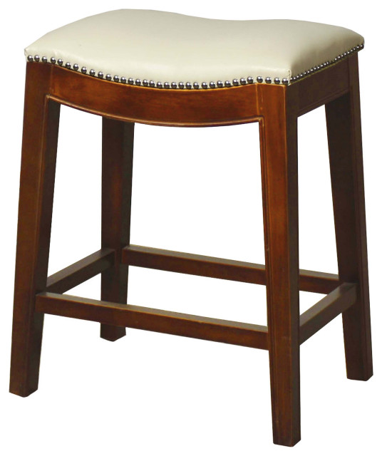 Braxton Bonded Leather Counter Stool, Ivory (Set Of 2) Transitional