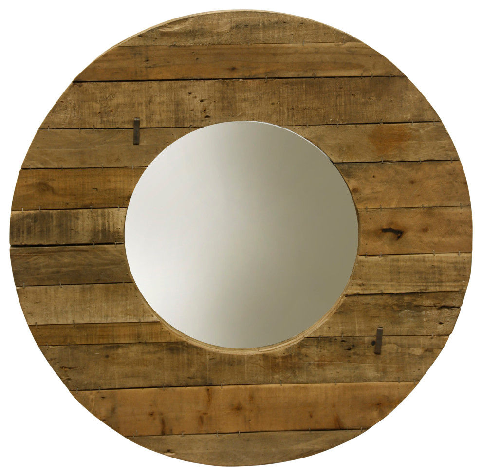 Natural Slatted Round Wall Mirror, Natural Wood Finish Rustic Wall Mirrors by StyleCraft