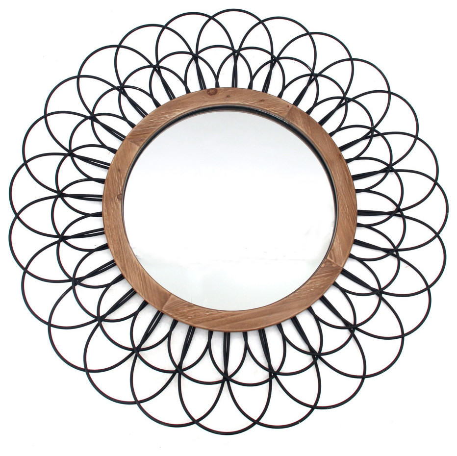 Metal 40" Loop Wall Mirror, Black Contemporary Wall Mirrors by