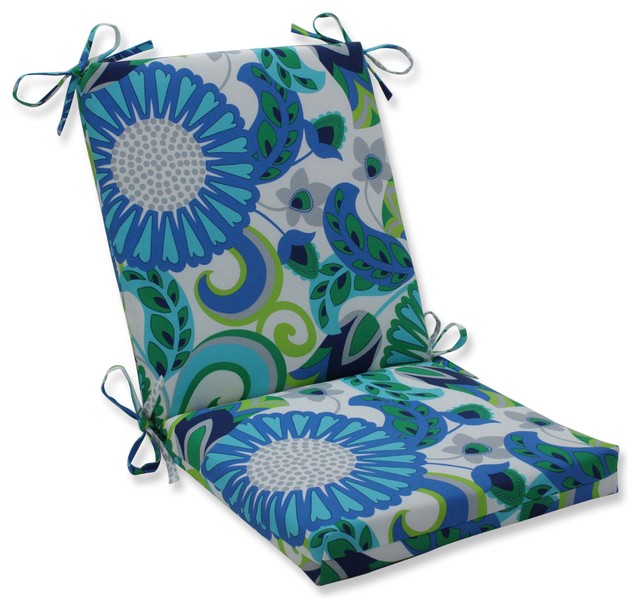 Sophia Turquoise/Green Squared Corners Chair Cushion Contemporary